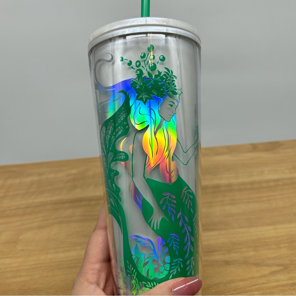 Starbucks tumbler iridescent mermaid silver blue 24oz siren holiday